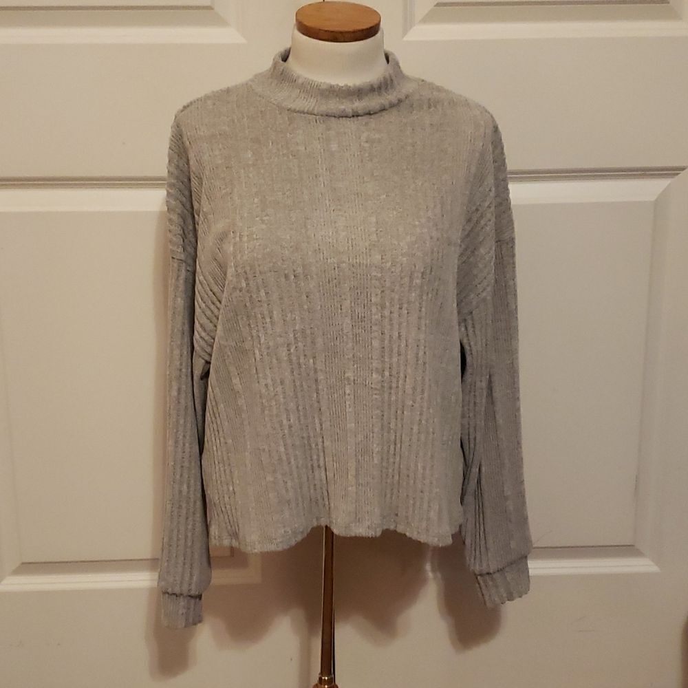 All in Favor Womens Grey Ribbed Mock Neck Sweater‎ Size XL NEW